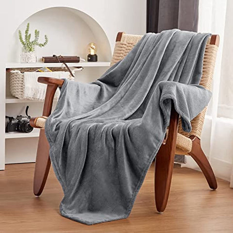 Fleece Blanket Throw Grey 50" x 60" - 300GSM Super Soft Lightweight Microfiber Flannel Blankets for Travel Camping Chair and Sofa, Fuzzy Blanket for Kids, Cozy Luxury Plush Bed Blankets, Gray