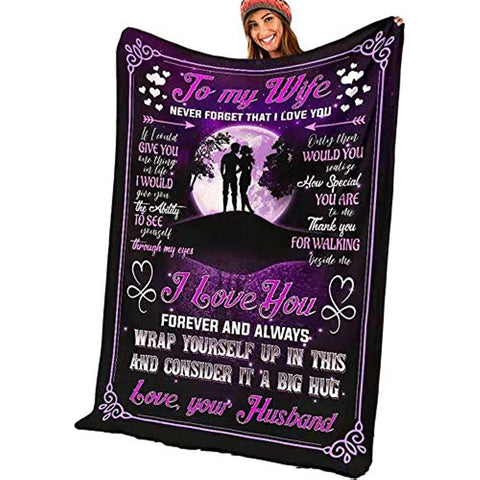 To My Wife Blanket from Husband, Cozy Super Soft Plush Fleece Throw Blanket with Quotes, for Birthday, Anniversary and Valentine's Day (60x80 inches)