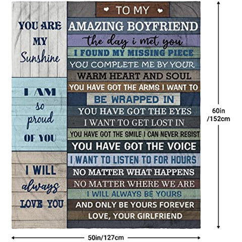 Boyfriend Gifts from Girlfriend, Birthday Valentine's Day Gifts for Boyfriend Him Men, 1 Year Anniversary Romantic Gifts for Boyfriend, To My Boyfriend Throw Blanket 60”x50”, Boyfriend Gift Ideas