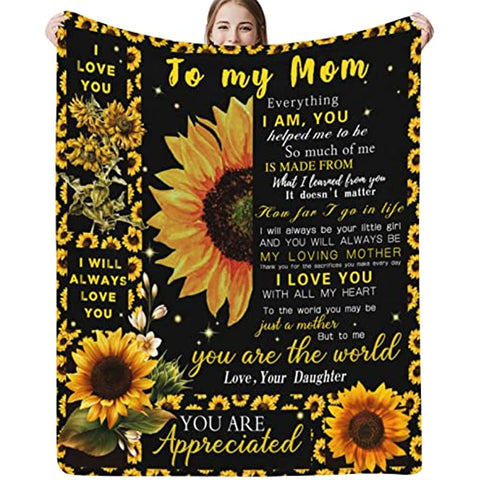 to My Mom Gifts Blanket Mother's Day Blanket Gifts for Mom from Daughter Sunflower Throw Blanket Lightweight Fuzzy Cozy Soft Flannel Blanket for Living Room Bedroom Couch Bed Sofa 40x50 Inch