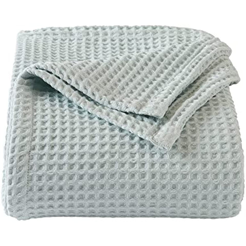 100% Cotton Waffle Weave Bed Blanket Soft, Breathable, and Lightweight Blanket for All-Season | Perfect for Layering | Brielle Collection (King, ICY Blue)