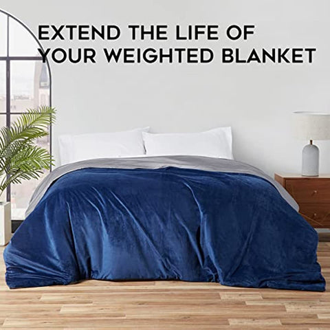Cooling Bamboo & Cozy Velvet Dual-Sided Duvet for Weighted Blankets (80''x87'') - Blue Grey Print