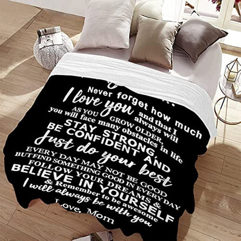to My Son Blanket from Mom Personalized Gift for Man to Be Dad Husband,Soft Throws Courage Inpsirational Sheet Lightweight Gifts for Boys Birthday Flannel Blankets for Couch-50 x40 for Toddler Kids