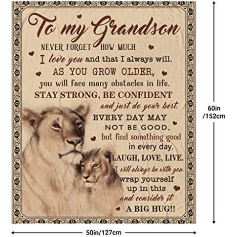 Grandson Gifts Blanket - Grandson Gifts from Grandma - Gifts for Grandson - Grandson Gifts from Grandpa/Nana - Grandson Birthday Gift - Graduation Party Gift Ideas Decor Throw Blankets 60"X50"