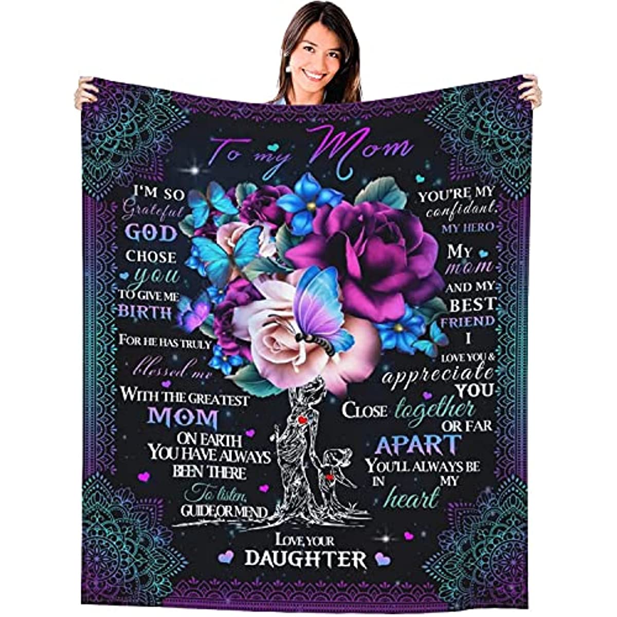 To My Mom Blanket from Daughter, Mom Gifts for Mother's Day Birthday Christmas, Flannel Fleece Lightweight Soft Warm Throw Blankets for Home Office Sofa 50"X40" Gifts for Mom Mother