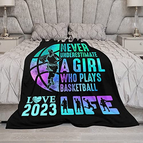 Basketball Blanket Gifts, 50”x40” Flannel Blankets Cozy Fleece Fluffy, Basketballs Blankets Gift for School Senior College Team Boys Girls Women Men Best friend Birthday Anniversary for Couch Bed Sofa