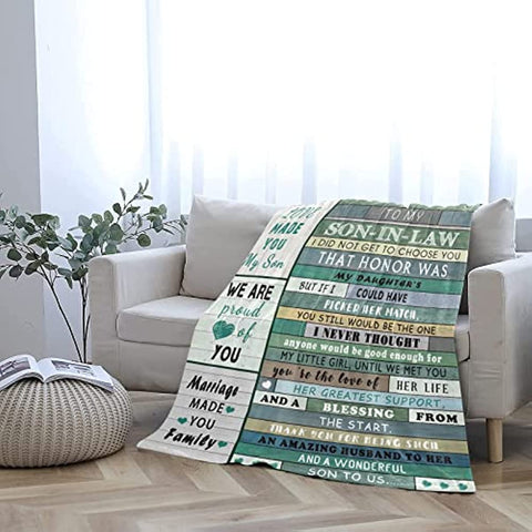 To My Son in Law Blanket from Father Mother in Law Throw Blankets 60"X50" - Son in Law Gift Blanket - Son in Law Gift Ideas for Anniversary Graduation Wedding - Best Birthday Gift for Son in Law