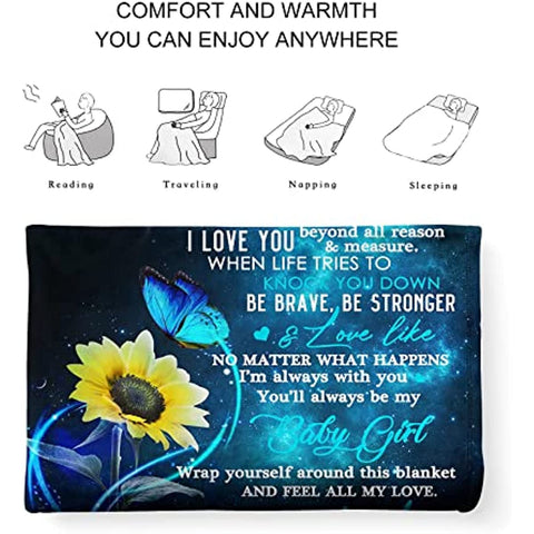 Gift for My Daughter Blanket from Mom as Birthday Present I Love You Letter to Her, Ultra-Soft Flannel Fleece Light Weight Bed Throw (60x50'', Daughter Gift)