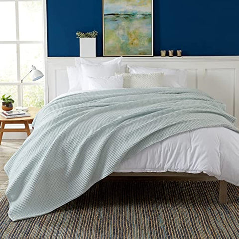 100% Cotton Waffle Weave Bed Blanket Soft, Breathable, and Lightweight Blanket for All-Season | Perfect for Layering | Brielle Collection (King, ICY Blue)