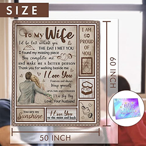 Gifts for Her for Wife, to My Wife Soft Throw Blanket Wife Gifts from Husband for Anniversary, Romantic Gifts - I Love You Gifts(60” x 50”)
