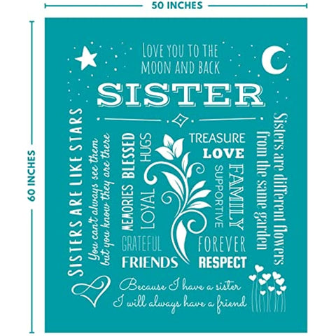 Gifts for Sister Blanket, Mothers Day, Birthday Gift for Sister from Sister, Say Happy Birthday Sister with a Snuggly Soft Sister Throw Blanket 60x50 Inches (Teal, Fleece)