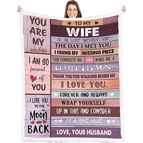 To My Wife Blanket Wedding for Wife Birthday Gifts from Husband Happy for Her Romantic Present Valentines Day (50x60,Sherpa,Th Year)