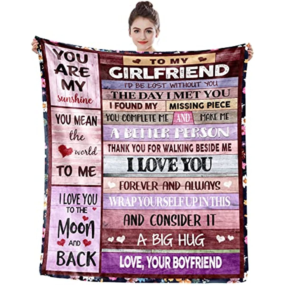 Gifts for Girlfriend Ultra Soft Blanket Anniversary for Her I Love You to The Moon and Back Birthday Romantic Gift for Couples Light Weight Throw 60'' x 50''