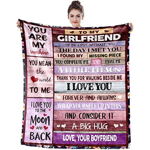 Gifts for Girlfriend Ultra Soft Blanket Anniversary for Her I Love You to The Moon and Back Birthday Romantic Gift for Couples Light Weight Throw 60'' x 50''