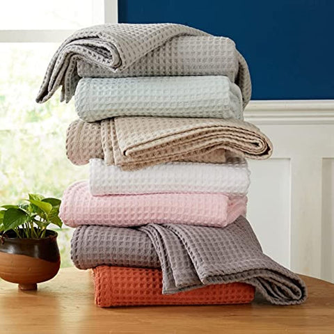 100% Cotton Waffle Weave Bed Blanket Soft, Breathable, and Lightweight Blanket for All-Season | Perfect for Layering | Brielle Collection (King, ICY Blue)