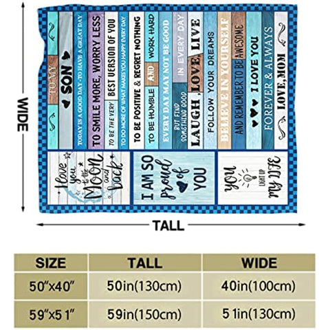 to My Son Blanket from Mom Ultra Soft Lightweight Blanket with Warm Words Cozy Flannel Blanket Gifts for Back to School Christmas Birthday Thanksgiving Throw(40'' x 50'')