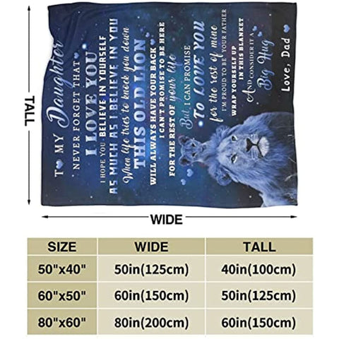 To My Daughter Blanket from Dad, Lion Blanket to My Daughter, Birthday Thanksgiving Gifts for My Daughter Super Soft Cozy Flannel Throw Blanket for Bed Sofa 50 x60 in