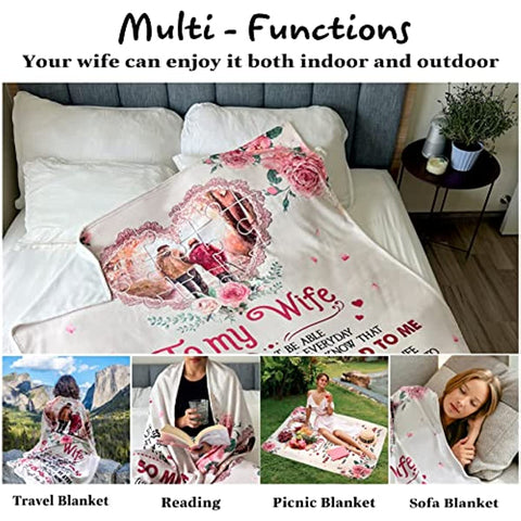 Mother's Day Birthday Gifts for Wife, to My Wife Blanket from Husband, Anniversary Christmas Valentines Gift for Wife, Her, Presents for Wife Birthday Gift Ideas (Wife Blanket, Choose Size)