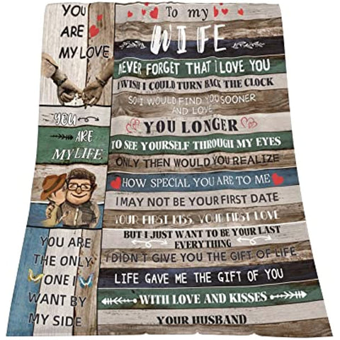 to My Wife Blanket from Husband, Romantic Anniversary Blanket for Wife Throw Blanket, Birthday Gifts for My Wife Valentine's Day Gifts for Her, Warm Fleece Blanket Gifts for Wife, 50x60inch