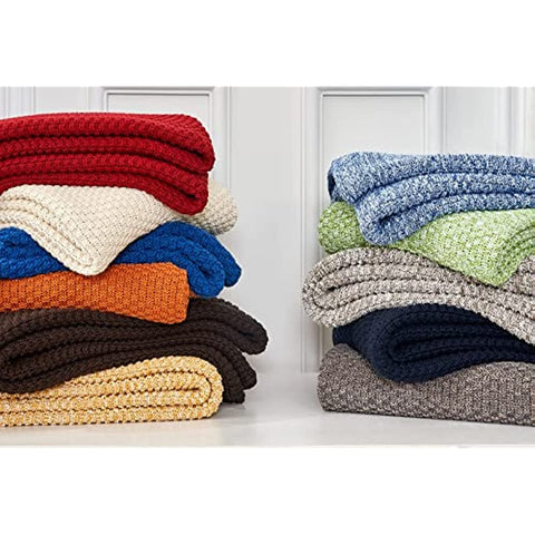 bedding Cream Knitted Throw Blanket for Couch, Soft, Cozy Machine Washable 100% Cotton Sofa Knit Blankets, Heavy 3.0lb Weight, 50 x 63 Inches, Beige Color
