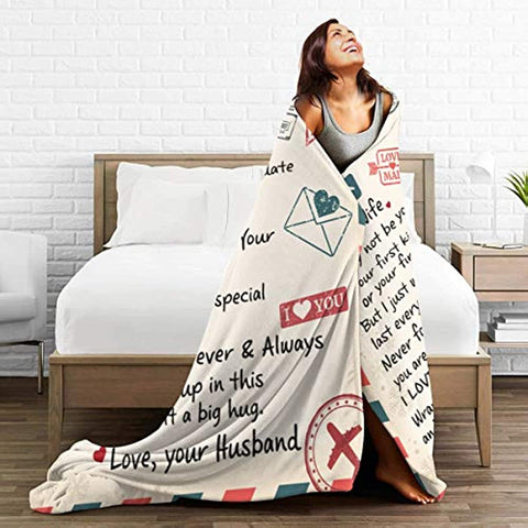 Fleece Blanket Love Letter to My Wife from Husband Ultra-Soft Micro Light Weight Warm Bed Throw Blanket (to My Wife, 60"x50")