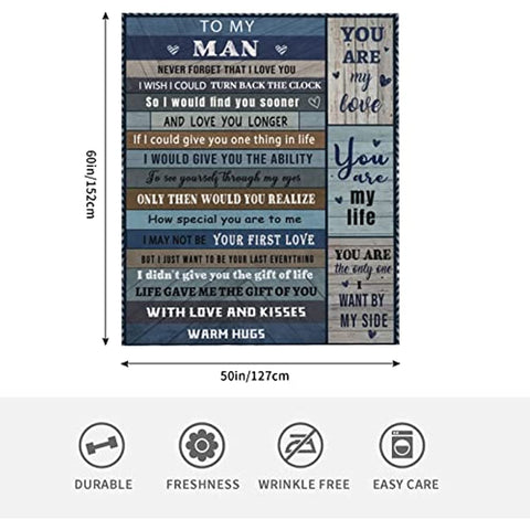 Gifts for Boyfriend Husband Blanket Anniversary Birthday Gifts for Him Men, I Love You Gifts for Husband, Christmas Valentines Day Present for Man 50x60 inch…