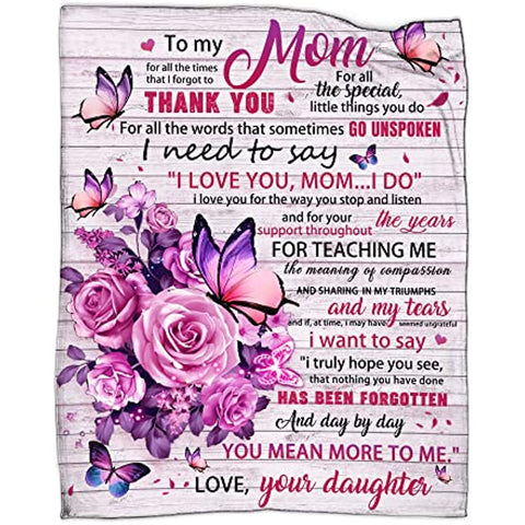 To My Mom Blanket from Daughter, Mom Pink Butterfly Blanket, Gifts for Mom, Mom Gifts from Daughters, Birthday for Mom Super Soft Cozy Flannel Throw Blanket 60" X 50"
