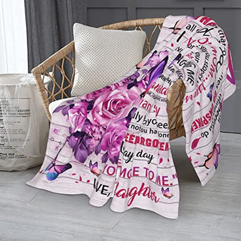 To My Mom Blanket from Daughter, Mom Pink Butterfly Blanket, Gifts for Mom, Mom Gifts from Daughters, Birthday for Mom Super Soft Cozy Flannel Throw Blanket 60" X 50"