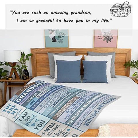 Grandson Gifts from Grandma Grandpa Blanket 60"x50", Grandson Gifts Throw Blanket, Gifts for Grandson Blankets Throws, Grandson Gift Ideas Blankets for Birthday Graduation Christmas