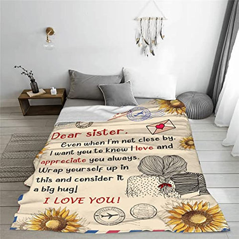 To Sister Gifts Sunflower Sister Throw Blanket Christmas Blanket Gifts for Sister Birthday Thanksgiving Valentines Gifts 50"x60"