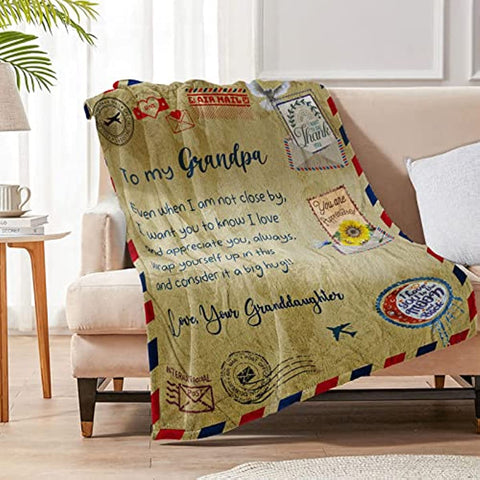 Grandpa Gifts from Grandchildren, Fathers Day Birthday Gifts for Grandpa, Best Gift for Grandpa from Granddaughter, Unique Grandfather Gift Ideas Throw Blanket 60 x 50 Inch