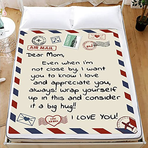 To My Mom Gift Blanket from Daughter Son I Love You Dear Mom Air Mail Letter Printed Blanket Throw for Christmas Birthday Mother Day's Soft Bed Flannel Blanket (Dear Mom-50x60in)