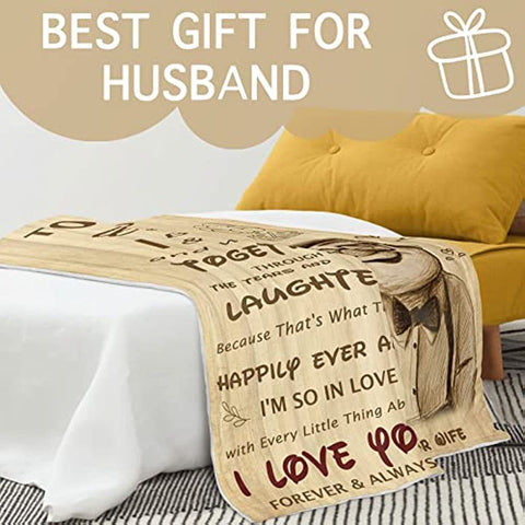 Gifts for Husband from Wife, to My Husband Blanket Wedding Anniversary Romantic Gifts for Husband Birthday Christmas Valentine's Fathers Day Healing Thoughts Blanket, Presents for Him 60" x 50"