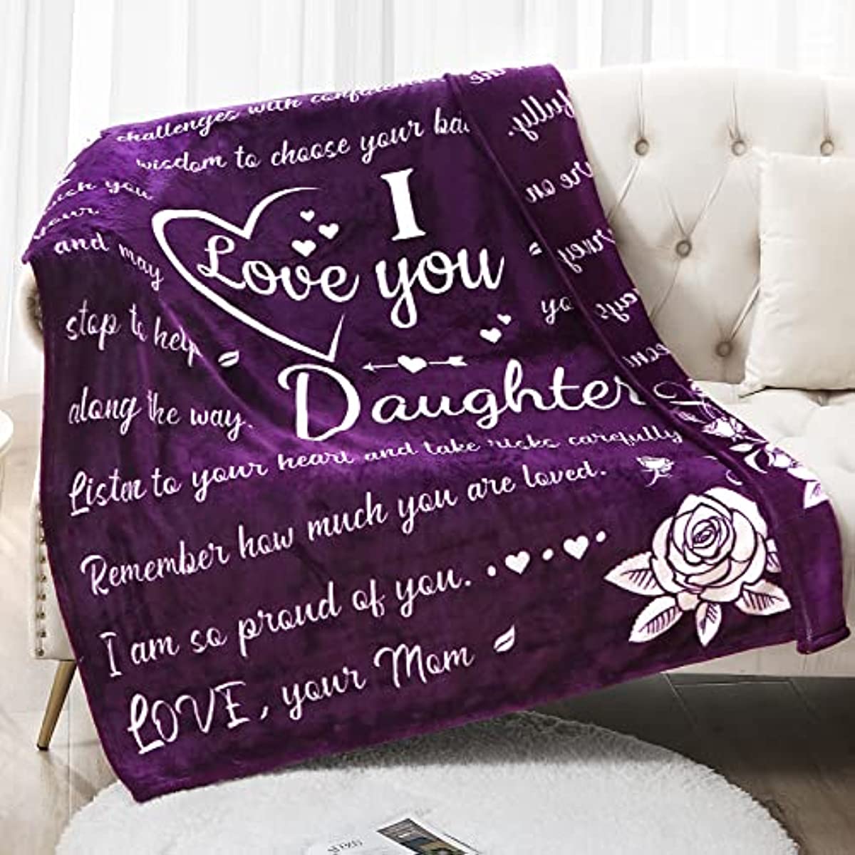 Daughter Blanket from Mom, Daughter Gift Blanket Super Soft Throw for Mothers Day, Birthday, Christmas 50"x60" (Purple)