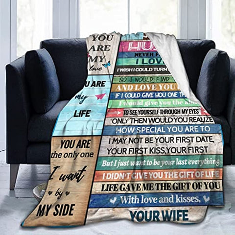 to My Husband Blanket Love Letter Husband Gifts Soft Micro Fleece Flannel Throw Blanket Warm Blanket for Bed Couch Living Room(50"x40")