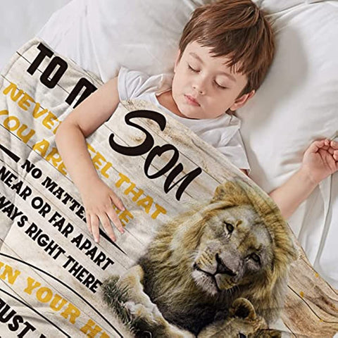 To My Son Blanket from Dad, for My Son Gifts from Dad, Son Blanket Gift Ideas for Birthday Graduation for Son Flannel Throw Blanket, Lion Blanket to My Son, 50x60 Inch