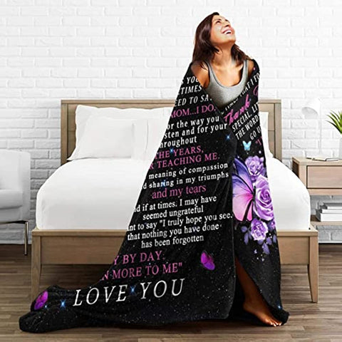 Gifts for Mom to My Mom Blanket from Daughter Son Flower Butterfly Throw Blankets for Couch Bedroom Sofa Warm Blanket Positive Encourage and Love 50x60 in