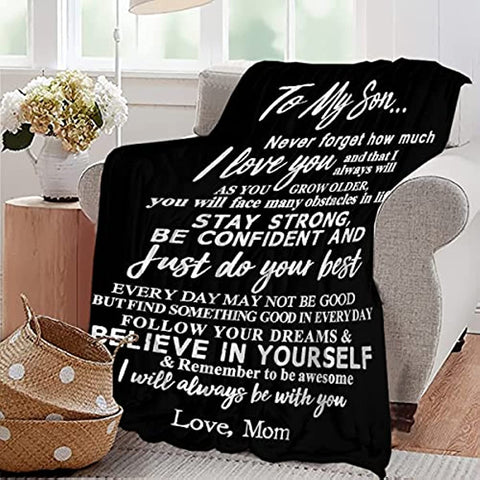 to My Son Blanket from Mom Personalized Gift for Man to Be Dad Husband,Soft Throws Courage Inpsirational Sheet Lightweight Gifts for Boys Birthday Flannel Blankets for Couch-50 x40 for Toddler Kids
