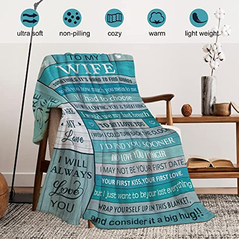 Mother's Day for Wife Gift Blanket 50''x60'', Romantic Gifts for Her, Gifts for Wife from Husband, Wife Birthday Gift Ideas, Wedding Anniversary Great Gifts for Wife
