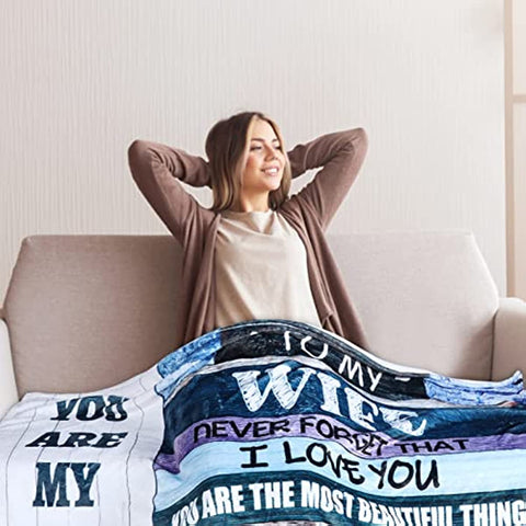 Birthday Gifts for Wife, Anniversary Wedding Mother's Day Romantic Gifts for her, Wife Birthday Gift Ideas from Husband to My Wife Blanket, I Love You Gifts for her, Wife Blanket 60''x50''