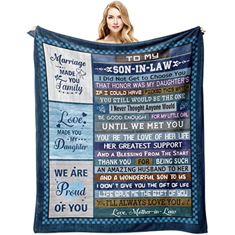 Son in Law Gifts from Mother in Law, Son in Law Gifts, Gifts for Son in Law Throw Blanket 60"x50", Son in Law Birthday Gifts, Son in Law Gift Ideas for Christmas Wedding Anniversary Father's Day
