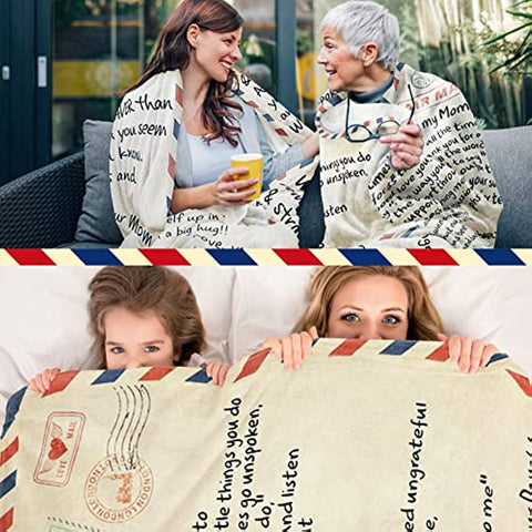 Blanket Love Letter to My Mom Personalized Printed Air Mail Throw Blankets for Couch Sofa Bed Supersoft Flannel Throws Birthday Indoor Home Decor 60” x 80”
