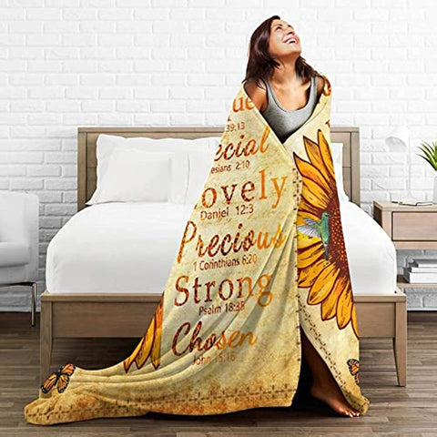 Sunflower Blanket,Sunflower Gifts for Mom Wife, Get Well Soon Gift for Women or Men,Inspirational Throw Blanket with Healing Thoughts,Soft Fleece Christian Blankets,50x60 inch