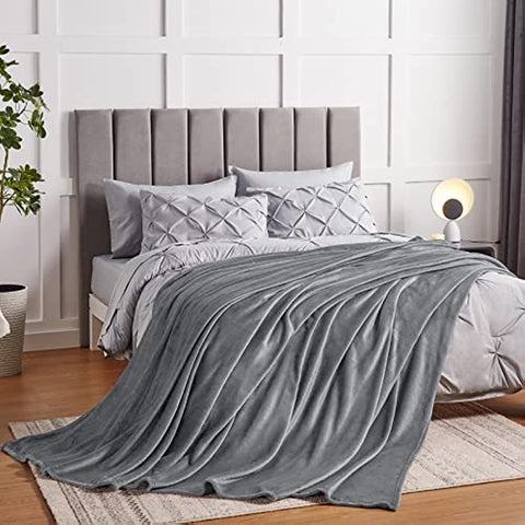 Fleece Blanket Throw Grey 50" x 60" - 300GSM Super Soft Lightweight Microfiber Flannel Blankets for Travel Camping Chair and Sofa, Fuzzy Blanket for Kids, Cozy Luxury Plush Bed Blankets, Gray