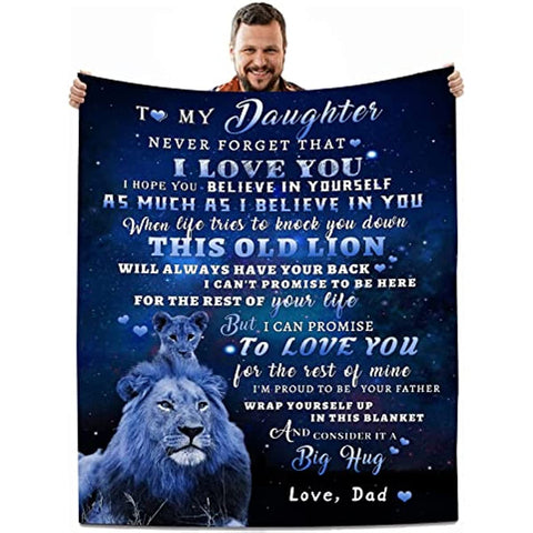 to My Daughter Blanket from Dad, Lion Blanket to My Daughter, Christmas Birthday Gifts for My Daughter Super Soft Cozy Flannel Throw Blanket for Bed Sofa 50"x60"