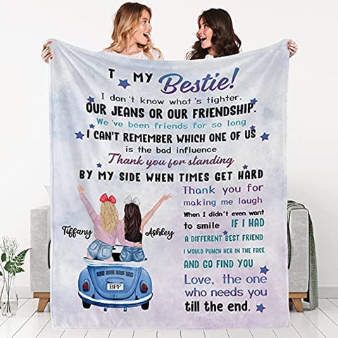 to My Besties Custom Friends Blanket with Many Characters,Change Hairstyles&Name Blankets,Personalized Friendship Blanket for Women,Best Friends,BFF, Bestie Birthday Gifts