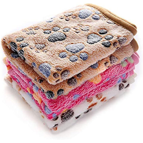 1 Pack 3 Blankets Super Soft Fluffy Premium Fleece Pet Blanket Flannel Throw for Dog Puppy Cat Paw Brown/Pink/White Small(23x16 inch)