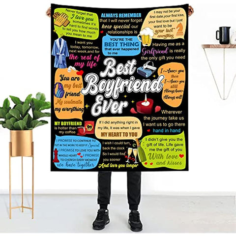 To My Boyfriend Blanket, Gifts for Boyfriend, Birthday Gifts for Him, Boyfriend Blanket 50"x60" Super Soft Cozy Flannel Throw for Men, Funny for Boyfriend