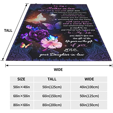 To My Mother in Law Blanket Quilt for Mom Throw Blankets Mothers Day Blanket Gifts for Mother in Law Gratitude Flannel Blanket Butterfly Birthday Women's Day Gifts 50"x60"
