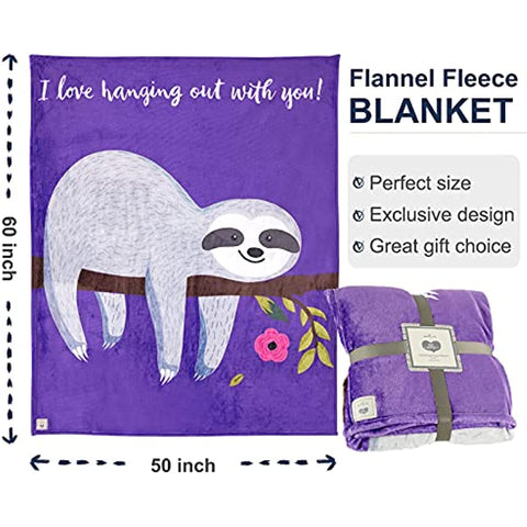Flannel Fleece Throw Blanket, Super Soft Plush Throw for Couch Bed, Cute Sloth Blankets Gift for Women Kids, 50''x60''
